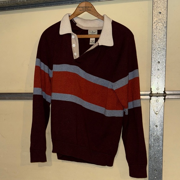 LL BEAN Men's Wicked Soft Cotton/Cashmere Sweater, Rugby Polo, Stripe - Picture 2 of 7